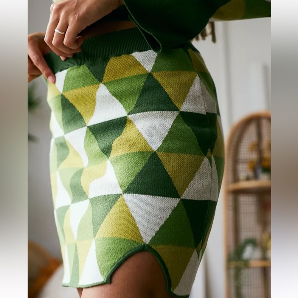 Free People / Another Girl Green Geo Knit Skirt